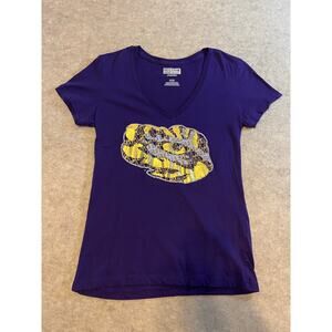 LSU Tigers Women's Purple V Neck Tshirt Section 101 Majestic Metallic Medium